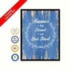 Happiness Is Being Married To Your Best Friend Blue Quote Framed Canvas Wall Art