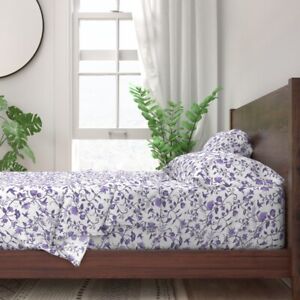 Hummingbird Chintz Purple Flowers 100% Cotton Sateen Sheet Set by Spoonflower