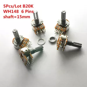 5Pcs B20K 20K WH148 15mm 6 Pin Dual Stereo Linear Potentiometer Double Rotary - Picture 1 of 2