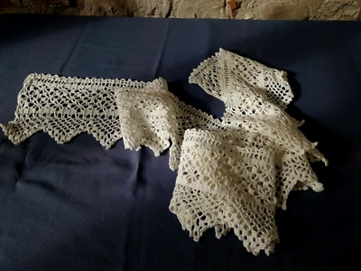 DRG04 Ancien galon dentelle coton blanc au crochet 17x213cm Old crocheted lace - Photo 1/4