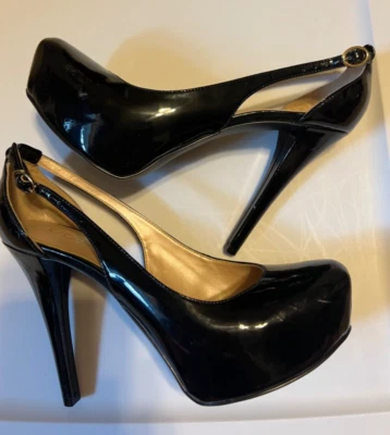 Guess Jacoba Heels Womens 6.5 M Platform Pump Stilietto Buckle Black Leather - Image 1 of 4