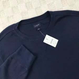 J Crew Thermal T Shirt Mens Large Navy Blue Slim Fit Preppy Waffle Knit NEW - Picture 1 of 11