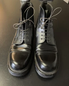 Prada Men’s Black Leather/Nylon Boots Leather Laces Size 9 Italy - Picture 1 of 11