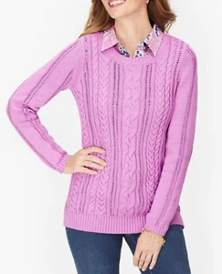 NWT Talbots Sz PXL Pointelle Cable Knit Crew Neck Pullover Sweater LS Violet $99 - Bild 1 von 7