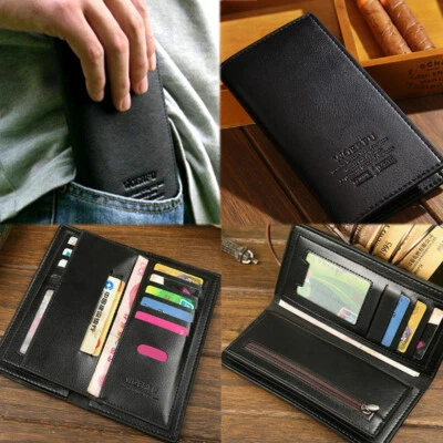 Cartera de cuero para hombre larga con tarjetero de crédito plegable cartera sin asas bolsillo chequera Foto 1 de 4