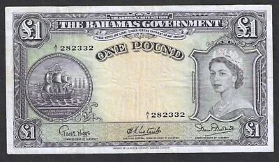 BAHAMAS GOVERNMENT 1 POUND (1953) ~ P-15a RARE LATREILLE-BURNSIDE  SUPER VF/XF - Image 1 of 2