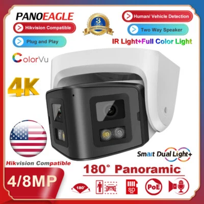 PANOEAGLE Hikvision Compatible 4k 8MP 4MP180° Panoramic Dual Lens Full Color IR IP Camera
