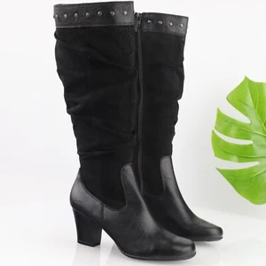 Born Damskie buty Evangelina Rozmiar 8 Wysokie Czarne Skóra Zamsz Obcas Boho Stud - Zdjęcie 1 z 16