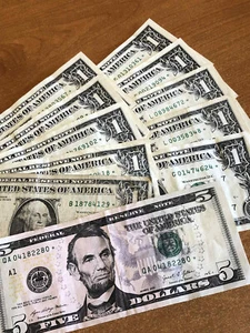 ¡Lote Star Note! - ¡Diez billetes de un dólar y un billete de cinco dólares! - Imagen 1 de 3