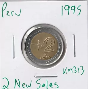 Moneda Perú 2 suelas nuevas 1995 KM313, bimetálica - Imagen 1 de 2
