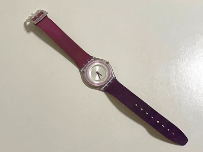 Швейцарские часы Swatch 1990-х розовый + фиолетовый прозрачный назад SFP100 IMPUDIQUE, непроверенный - Изображение 1 из 4