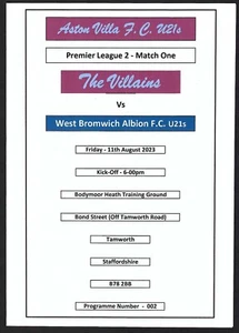 ASTON VILLA v WEST BROMWICH ALBION 11.08.23 PREMIER LEAGUE 2 MATCH PROGRAMME - Picture 1 of 3