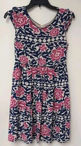 Anthropologie MAEVE Size 2 Peralta Dress Pink Navy Blue Floral Bird Fit & Flare - Picture 1 of 4