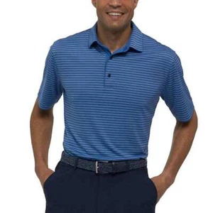 NWT Men’s Medium Greg Norman ML75 Striped Blue Play Dry Golf Polo Shirt - Picture 1 of 7