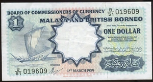 Malaya & British Borneo 1959 $1 TDLR | Circulated | Pick 8A | Free Shipping - Picture 1 of 5