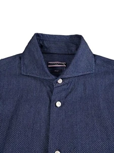 Tommy Hilfiger Shirt Men 15.5”/40cm Medium Blue White Dots - Picture 1 of 7
