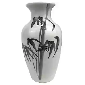 Jasco 6'' Bud Vase Bamboo Motif White Black Painted Made in Taiwan - Picture 1 of 9