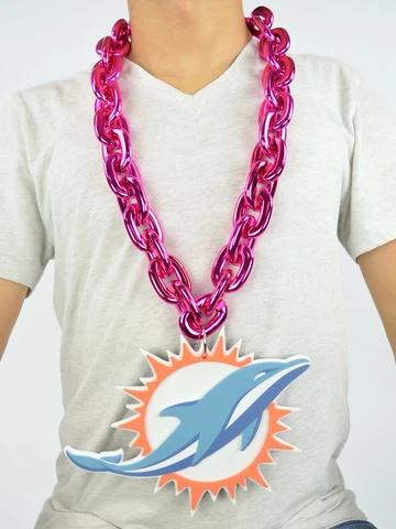 New NFL Miami Dolphins PINK Big Chain Necklace Foam Cover