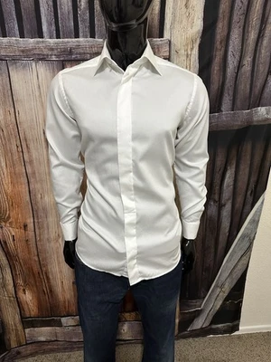 ETON Long Sleeve All White Mini Print Tuxedo Dress Shirt Size 15 (38) Slim Fit - Image 1 of 4