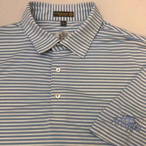 Peter Millar Men's L Summer Comfort Blue Striped Golf Polo Shirt Short Sleeve - Picture 1 of 7