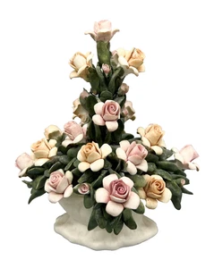 Arreglo Floral Capodimonte Vintage por Vincenzo Mollica Porcelana Rosas Italia - Imagen 1 de 14