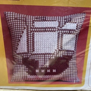 Vintag Creative Circle Ship Ahoy Nautical Design Cross Stitch Kit Brown Gingham - Picture 1 of 10