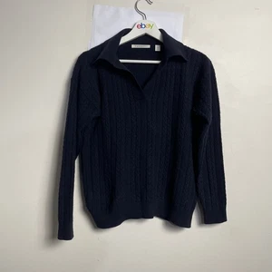 Trenery Sweater XS Womens Merino Wool Pullover Cable Knit Navy Blue - Picture 1 of 10
