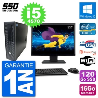 PC HP EliteDesk 800 G1 Ecran 22" Core i5-4570 RAM 16Go SSD 120Go Windows 10 Wifi - Bild 1 von 3
