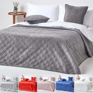 Quilted Velvet Bedspread Geometric Bed Throw Super Soft Coverlet Quilt Blanket - Picture 1 of 35