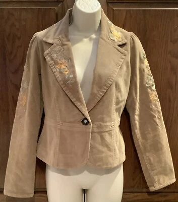 Chaqueta Pana True Meaning Talla M Marrón Bordado Flores Foto 1 de 4