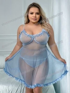 Women Lace Sexy-Lingerie Nightwear Babydoll Sleepwear Bodysuit Dress Plus Size - Picture 1 of 28