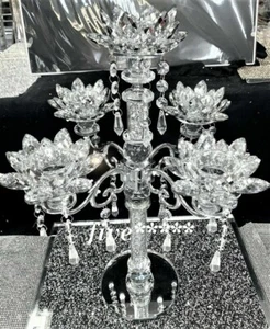 CANDLE HOLDER Crushed 5 Flower Diamond Silver Crystals Filled Romany Candelier - Picture 1 of 2