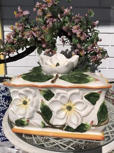 Vintage GARDENIA Asian Style Cookie Jar 3D Top Lid RETRO Kitchenware💕 - Picture 1 of 12