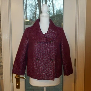 ISAAC MIZRAHI  For Target Sz 10 Maroon/Purple Silver Collared Floral Jacket Coat - Picture 1 of 3