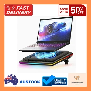 RGB Laptop Cooling Pad 15–19" Turbo Fan Touch Control LCD Adjustable Speed Black - Picture 1 of 12