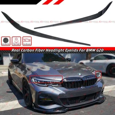 FOR 19-22 BMW 3 Series G20 330i M340i REAL CARBON FIBER HEADLIGHT COVER EYE LID - Image 1 of 4