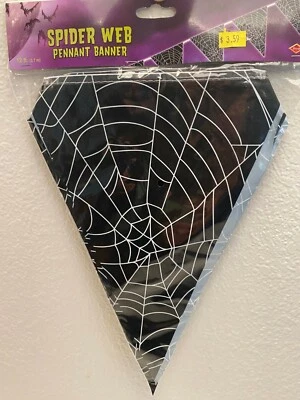 Banderín de plástico de telaraña de Halloween de 12 pies 10" x 12' decoraciones de Halloween Foto 1 de 2