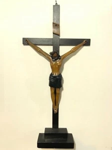 SPECTACULAR AMERICAN FOLK ART CRUCIFIX CA. 1880 ORIGINAL POLYCHROMING PRISTINE - Picture 1 of 8