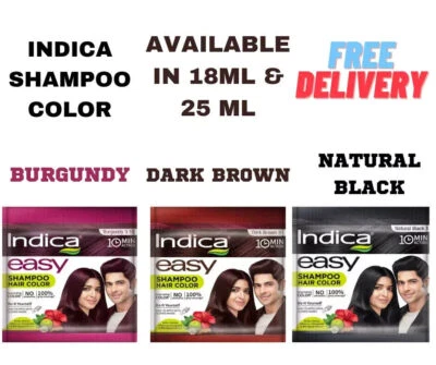 Indica Easy10 Minutes Herbal Hair Color Shampoo Base Black, Burgundy, Dark Brown Foto 1 de 4