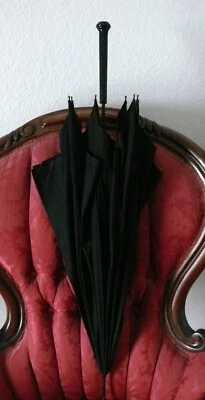  1890`s Woman's Black Cotton Umbrella Black Painted Wood Handle Sold as is - Image 1 of 4