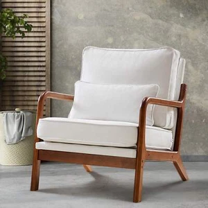 Modern Accent Mid Century Chair With cushion Pillow Lounge Arm Chair Fabric Wood - Picture 1 of 9