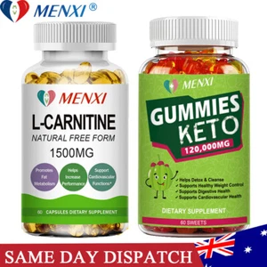 1500mg L-Carnitine Daily Capsules + 120000mg Keto Gummies Weight Loss Fat Burner - Picture 1 of 23