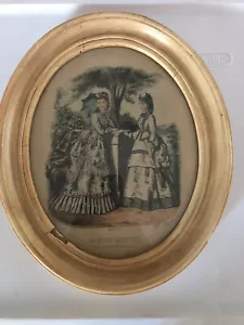 VTG Oval Framed Victorian French Fashion Prints La Mode Illustree w/ signature - Picture 1 of 4