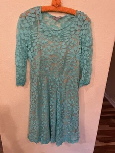 NY Collection Women's Fit Flare Lace Navy Green Long Sleeve Dress Size M - Picture 1 of 7