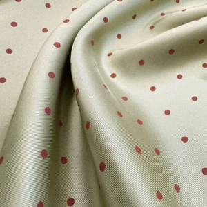 Suit Jacket Lining Fabric - Khaki Green & Red Polka Dot Spot Satin Lining Fabric - Picture 1 of 6