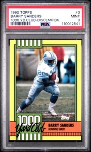1990 Topps 1000 Yard Club #3 Barry Sanders 1000 Yd.Club-Disclmr.Bk. PSA 9 - Foto 1 di 2