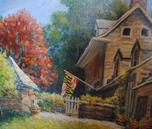 JILL M. DODSON OIL PAINTING MARYLAND ARTIST"LIGHT FILLED COURTYARD"LISTED ARTIST - Picture 1 of 12