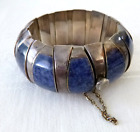 Signed Monteros Taxco Mexico 970 Sterling Silver Lapis Statement Bracelet 156 Gr