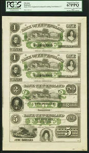 NQC East Haddam, CT - Bank of New England 18__ $ 1- $ 1- $ 2- $ 5 ungeschnittenes Blatt - 67 PPQ - Bild 1 von 2