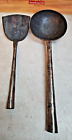 Set of Antique Wrought Iron Handmade Utensils; 13" Ladel, 11" Spatula